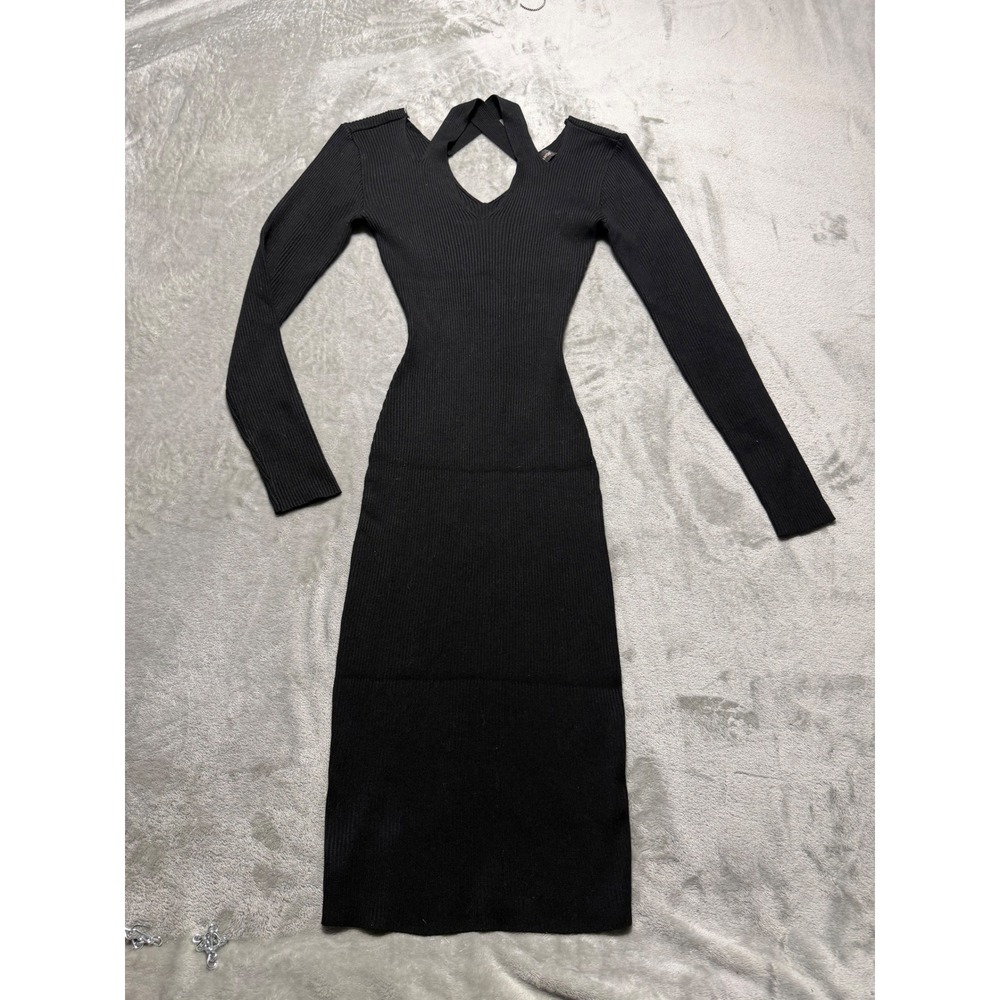 Almost Famous Black Ribbed Knit Cutout Neck Halter Midi‎ Dress Size S
